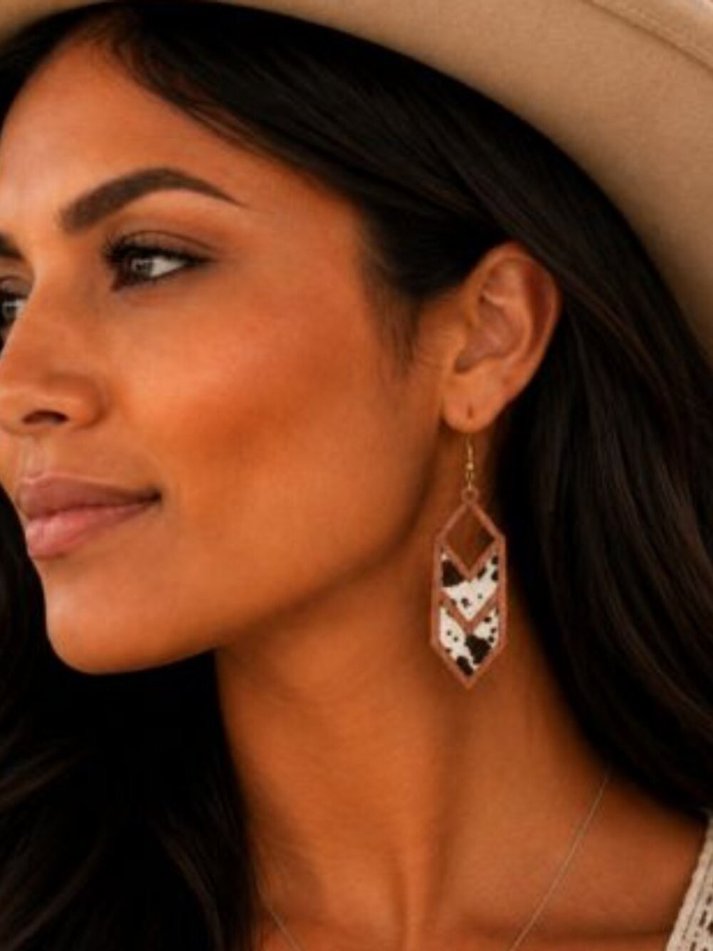 Wilderland Genuine Cowhide & Wood Western Drop Earrings NWT